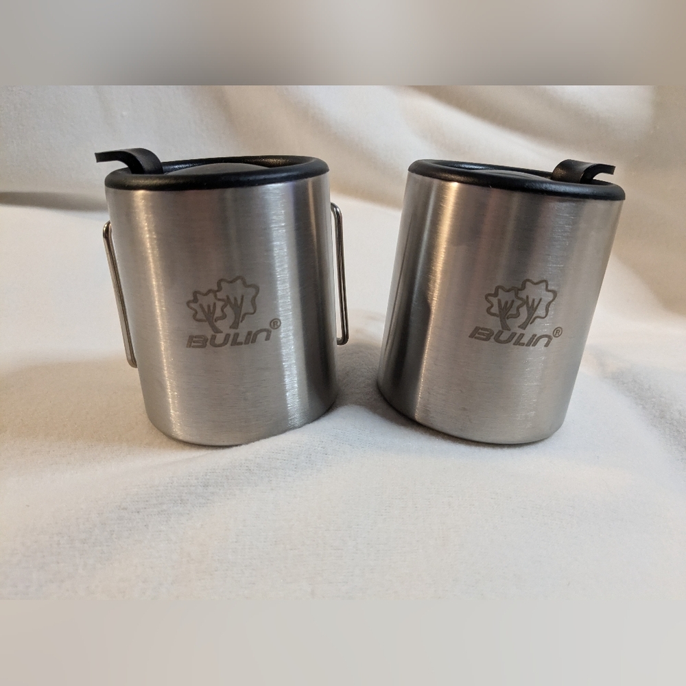 Stainless Steel Folding Handle Travel Camping Cup Mugs with Lids 220ml Set of 2